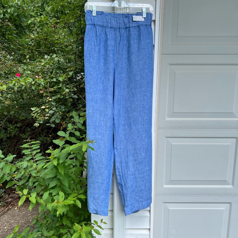 NWT Talbots Warm Weather Workhorse! Blue Linen Elastic Waist Pants Side Pockets - Picture 5 of 5